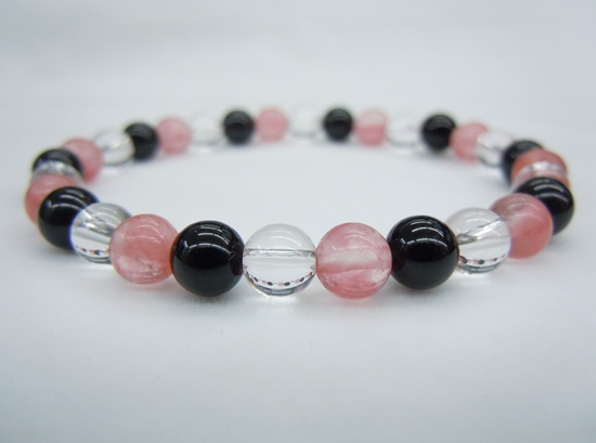 Cherry Quartz+Black Agate+Crystal