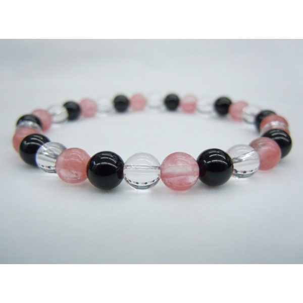 Cherry Quartz+Black Agate+Crystal