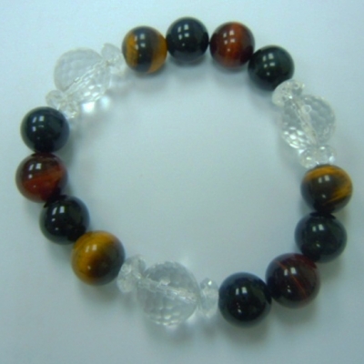 Yellow/Red/Blue Tiger Eye+Black Agate+Crystal