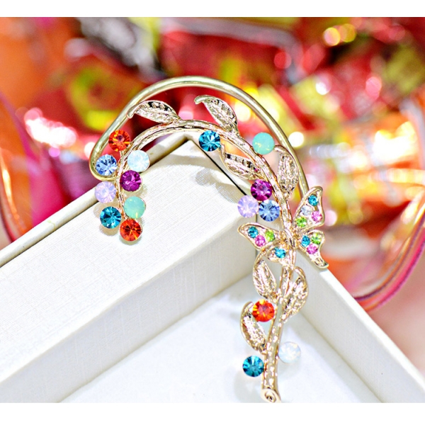 [Rhinestone crescent butterfly flower] Ear cuff